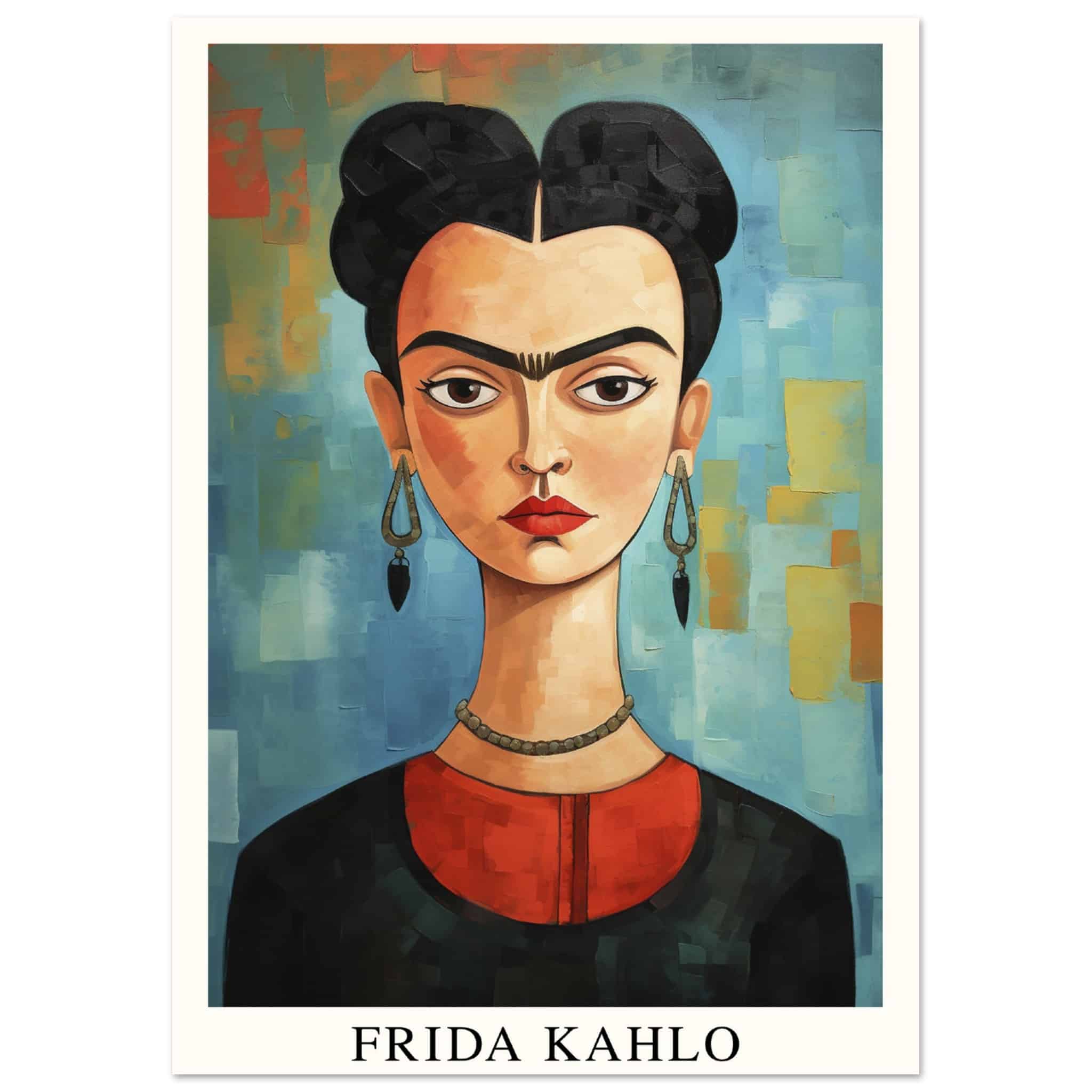Artfulprints Poster Frida Kahlo - Painted artistic portrait  - A4 21x29.7 cm - Blauw