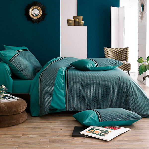 Housse de couette 260x240 cm percale de coton GUSTAV vert Emeraude