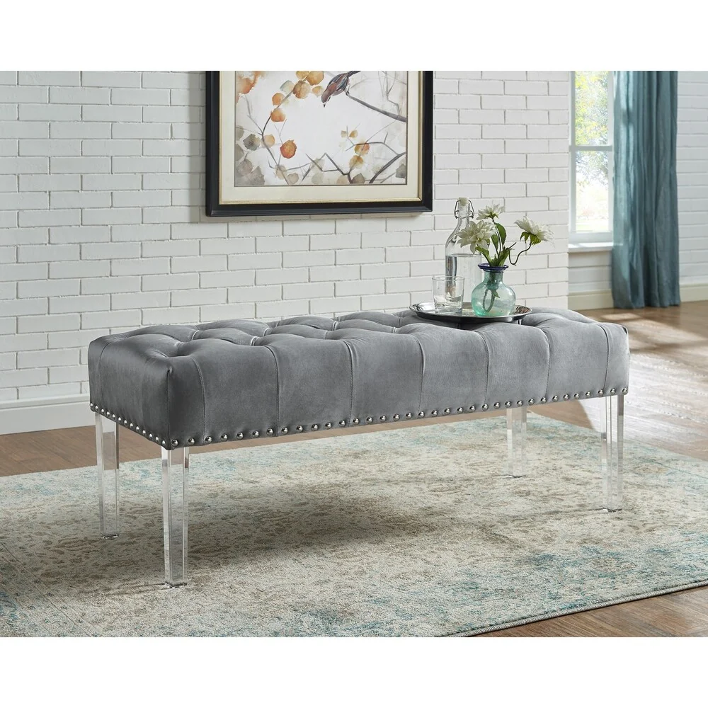 Roundhill Furniture Valley Button tufted Velvet Upholstered Bench with Acrylic Leg