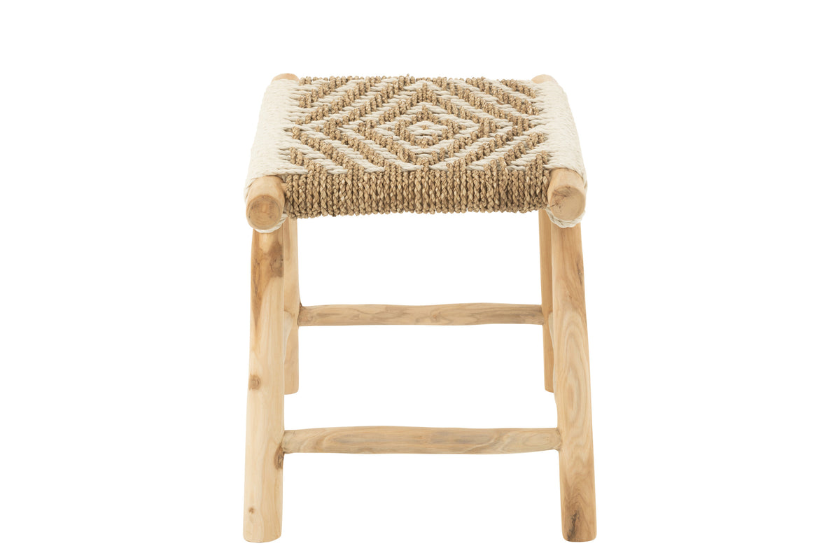 J-Line poef Waverly - hout/zeegras - naturel/wit