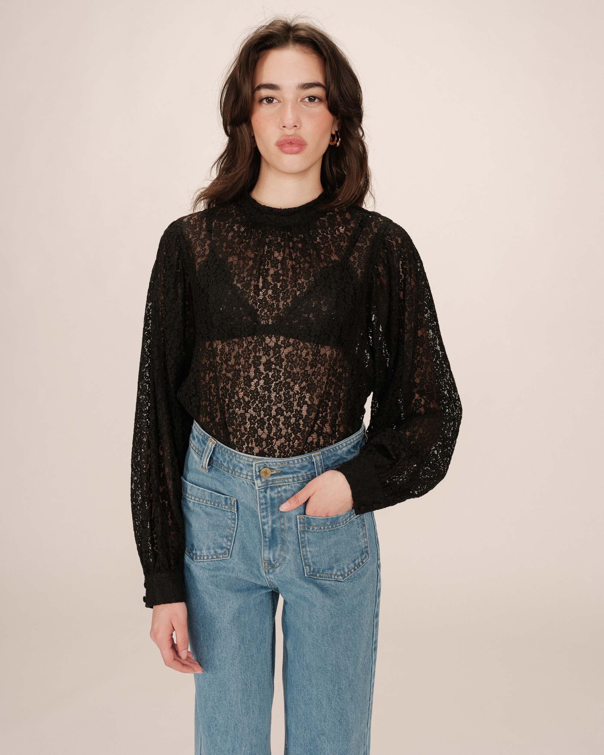 Blouse col lavallière noir Sicilia