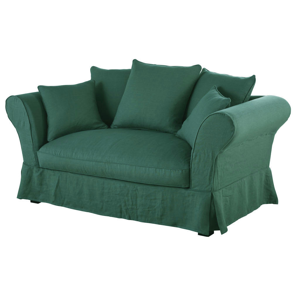 Roma - Housse de canapé 2 places en lin froissé vert