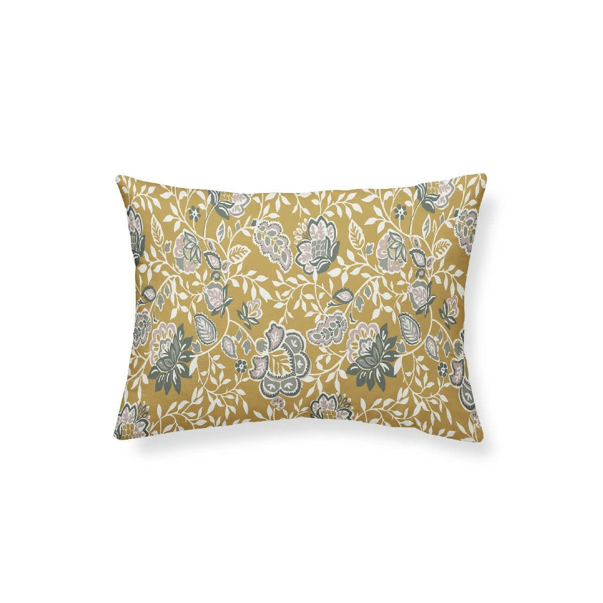 INDIAN FLOWERS SHIVA - Coussin déhoussable floral en coton jaune 40x60