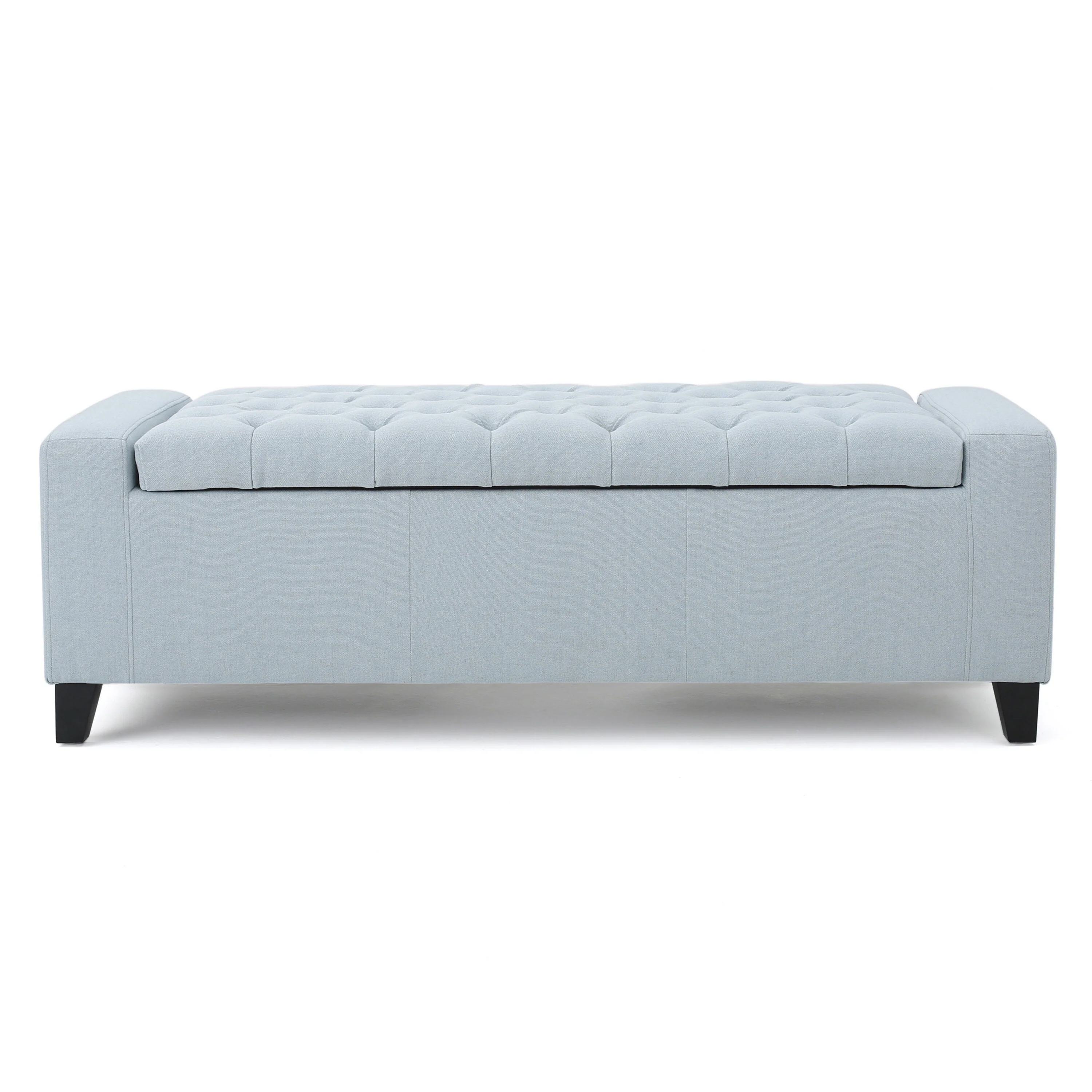 Liani Storage Ottoman Bench, Light Blue Fabric, Tufted Top, 51 Inch