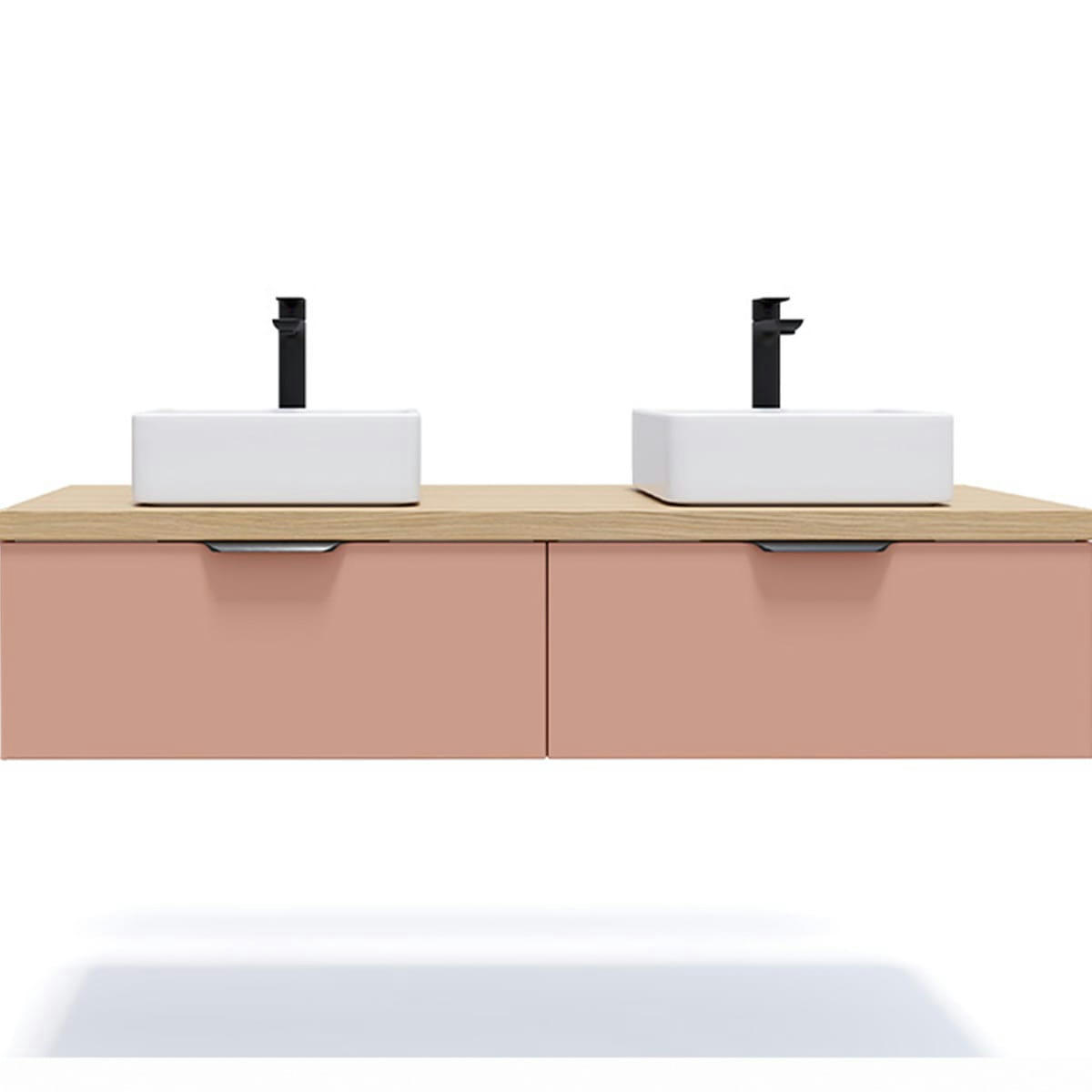 SOHO - Meuble salle de bain 2 vasques posées 140cm 2 tiroirs Abricot