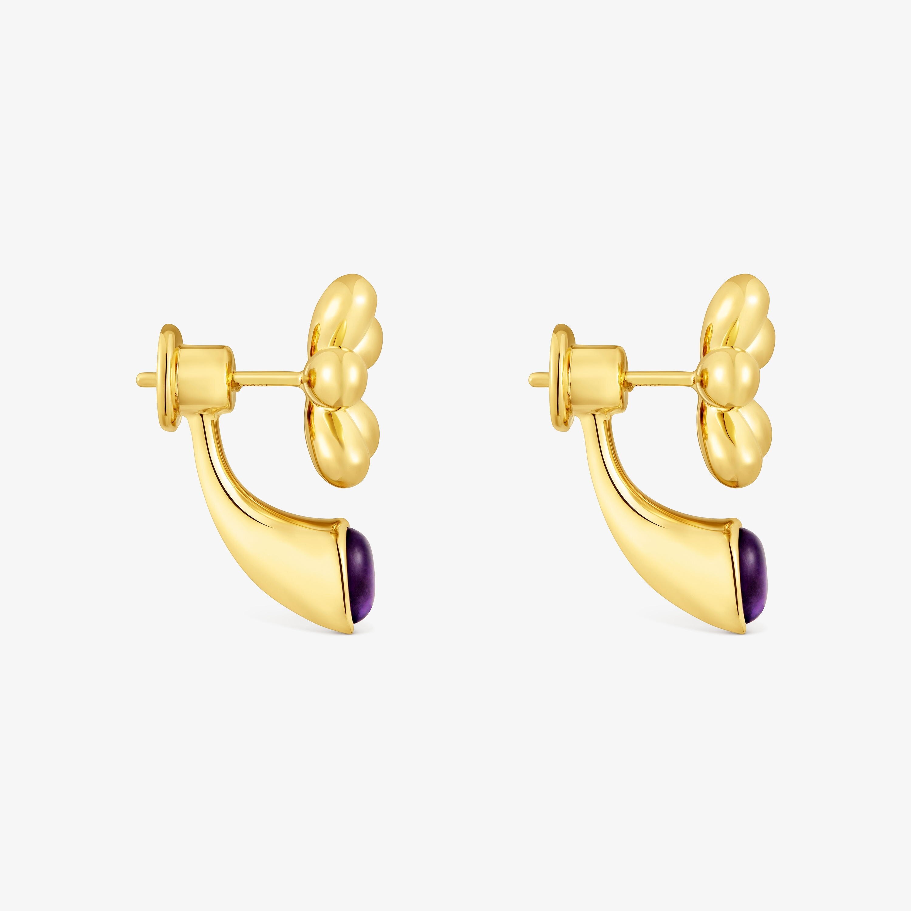 Pendientes flor con baño de oro de 18 kt sobre plata y amatista Daisy
