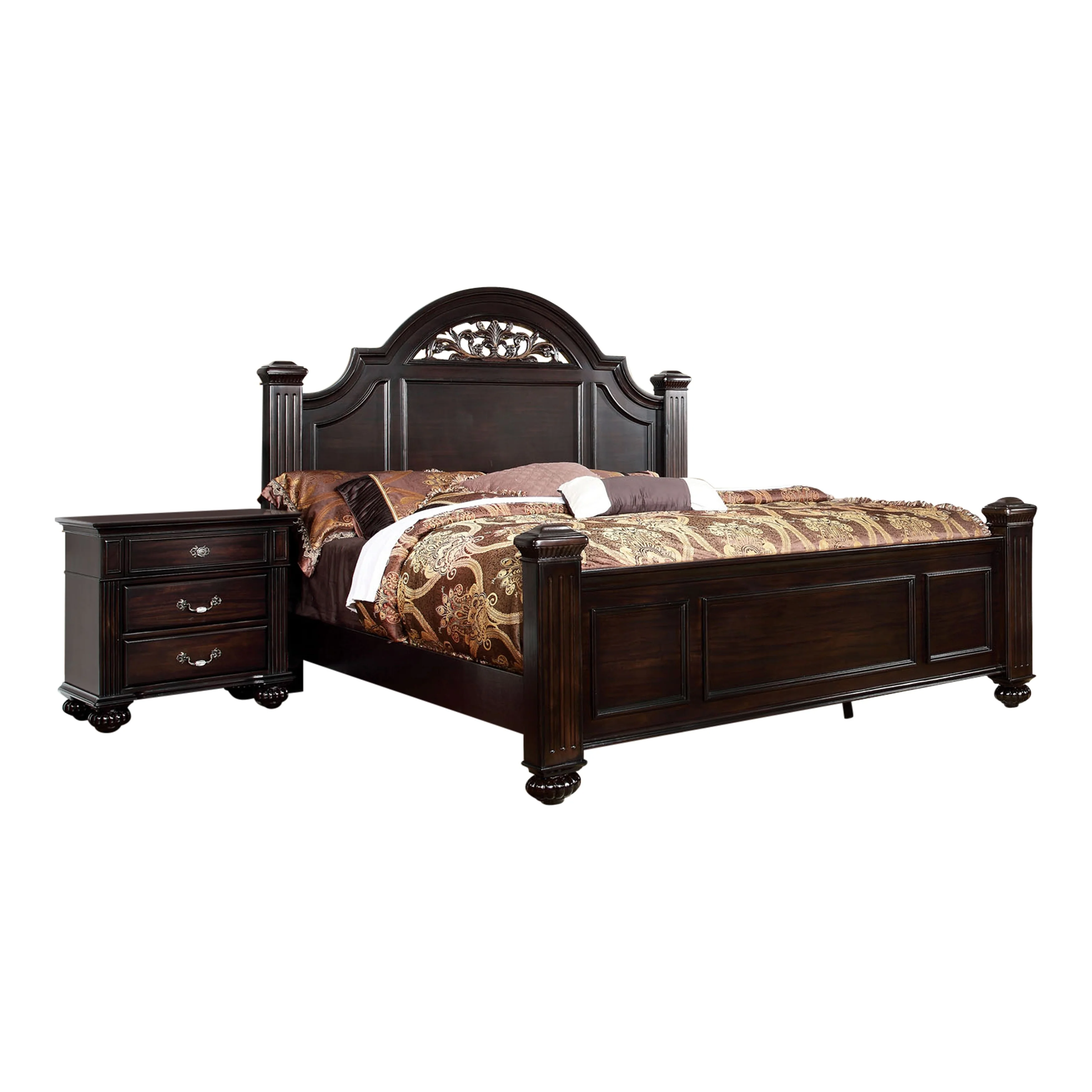 Vame Traditional Walnut Wood 2-Piece Poster Bedroom Set by Furniture of America