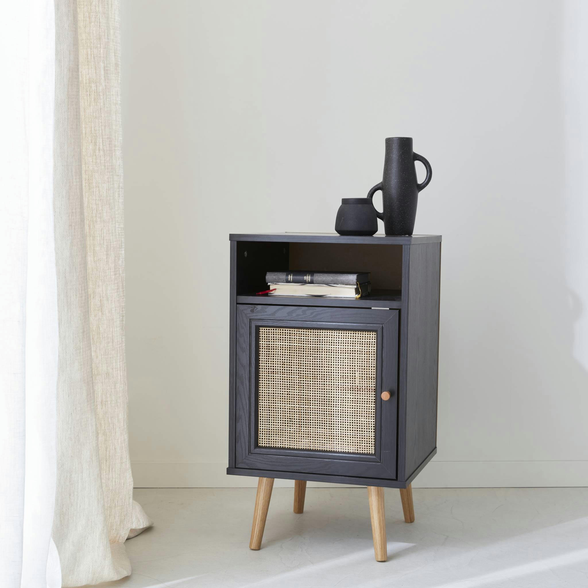 BOHÈME - Table de chevet en cannage noir