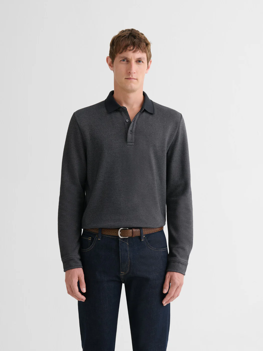 Polo manches longues col polo boutonné