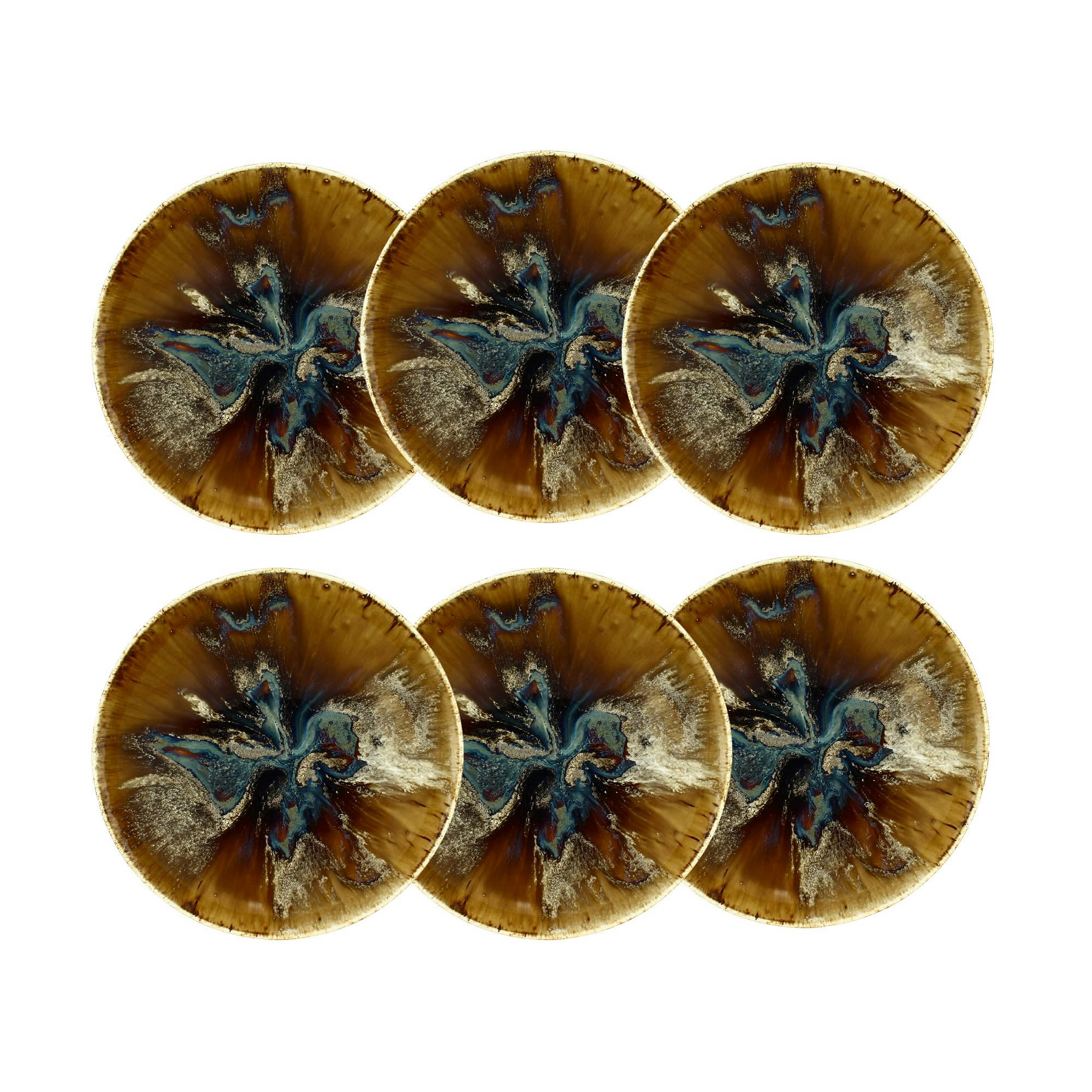 VOLCANO - Lot de 6 assiettes creuses en porcelaine marron 21cm