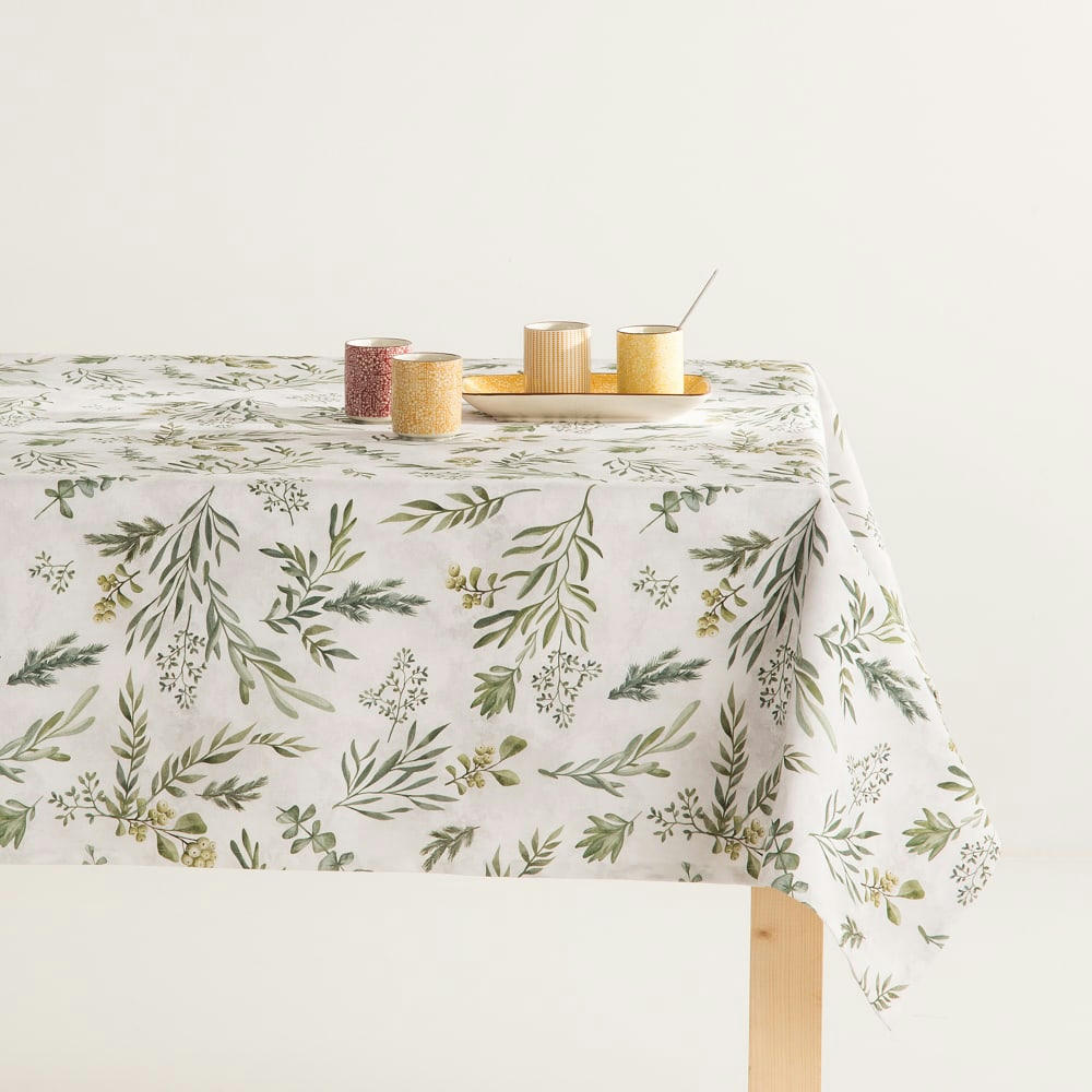 PINADA - Nappe imprimée vert avec traitement anti-taches en coton 140x100 cm