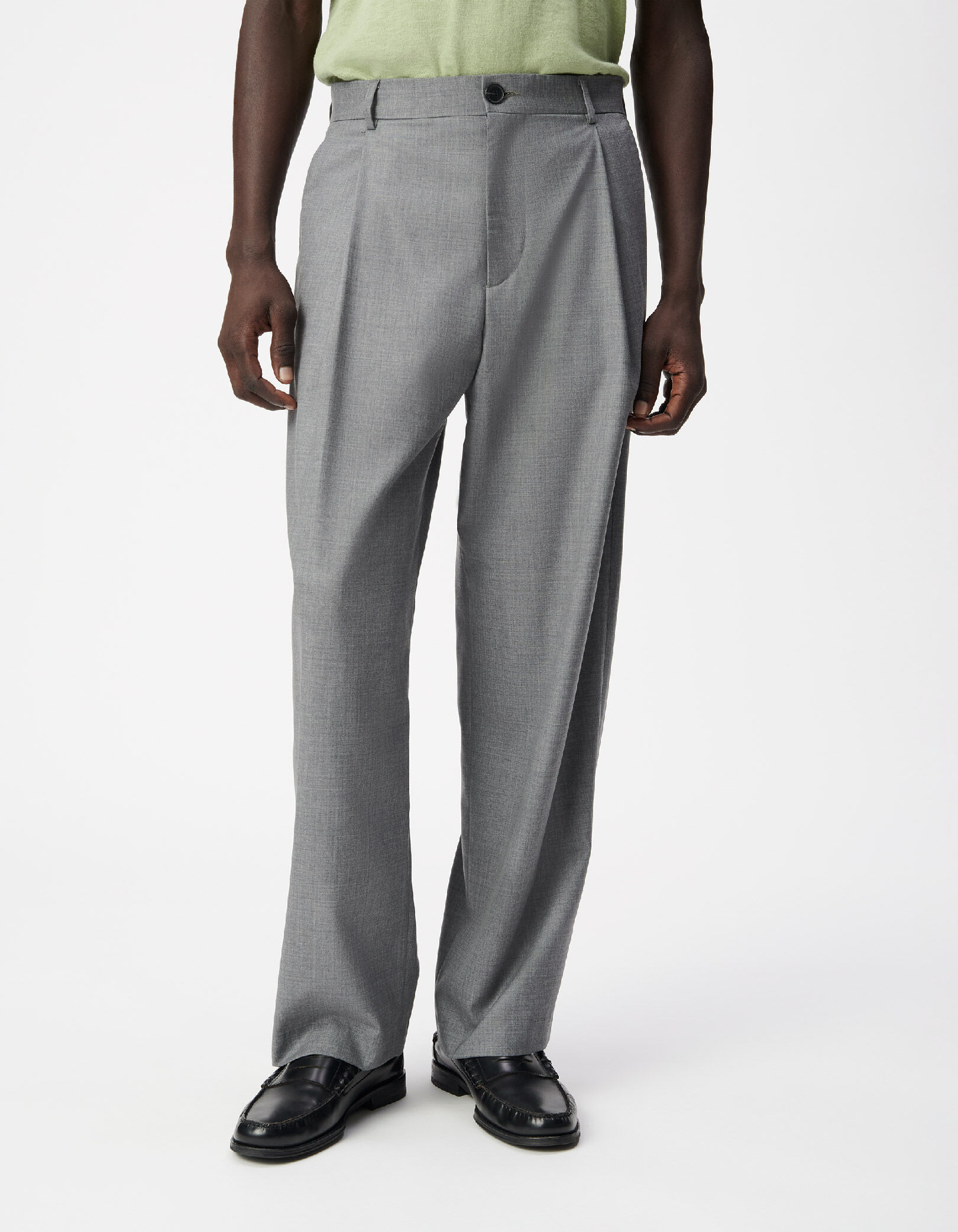 Pantalon de costume gris avec plis Homme