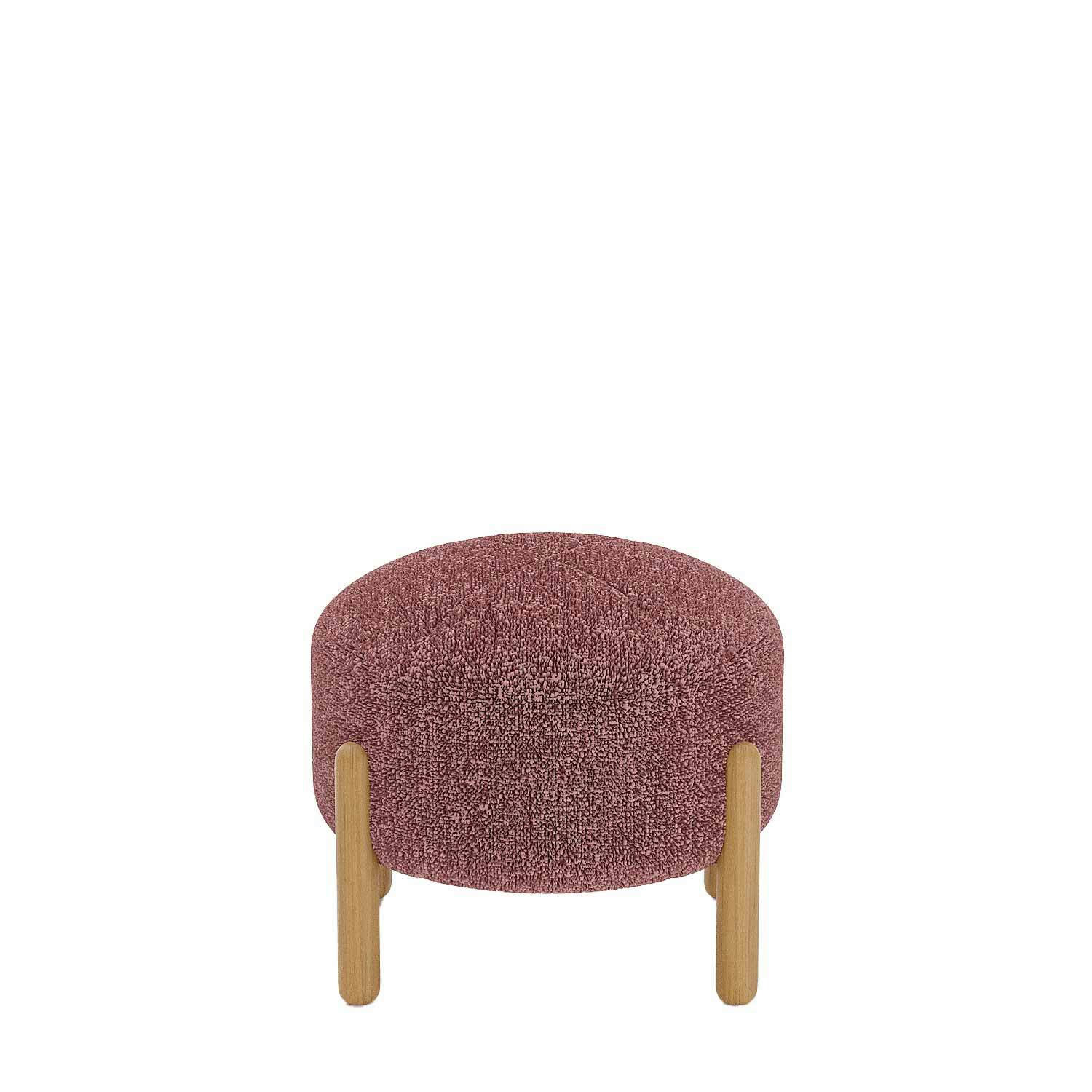 CAMELIA - Pouf laine bouclée rose & bois