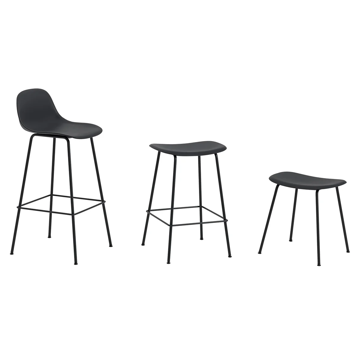 Muuto - Fiber Barhocker Tube Base mit Rückenlehne H 65 cm, schwarz