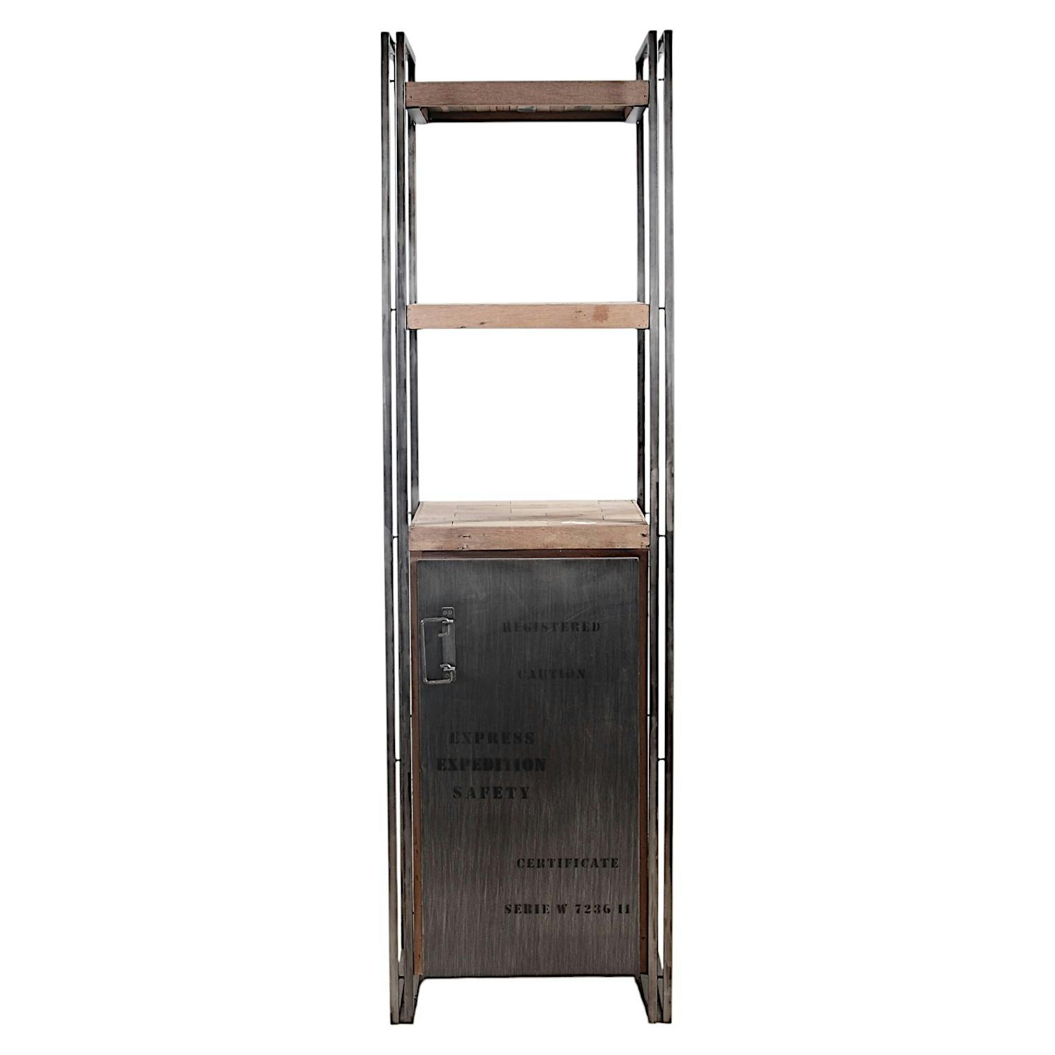 Etagère bois recyclé 3 plateaux 1 porte 60x210 CARAVELLE