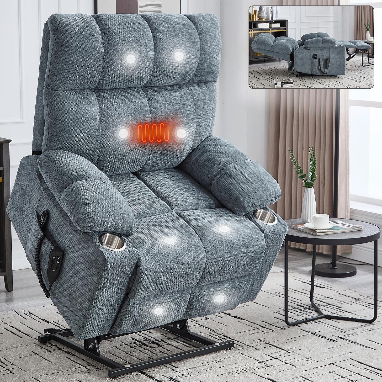 Dual Motor Infinite Position Up to 350 LBS Chenille Power Lift Recliner Chair