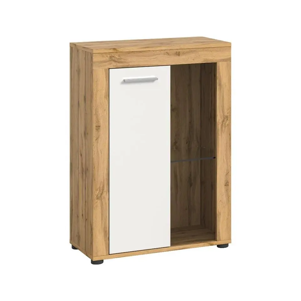 Hioshop Jam dressoir 1 glazen deur eik decor- wit