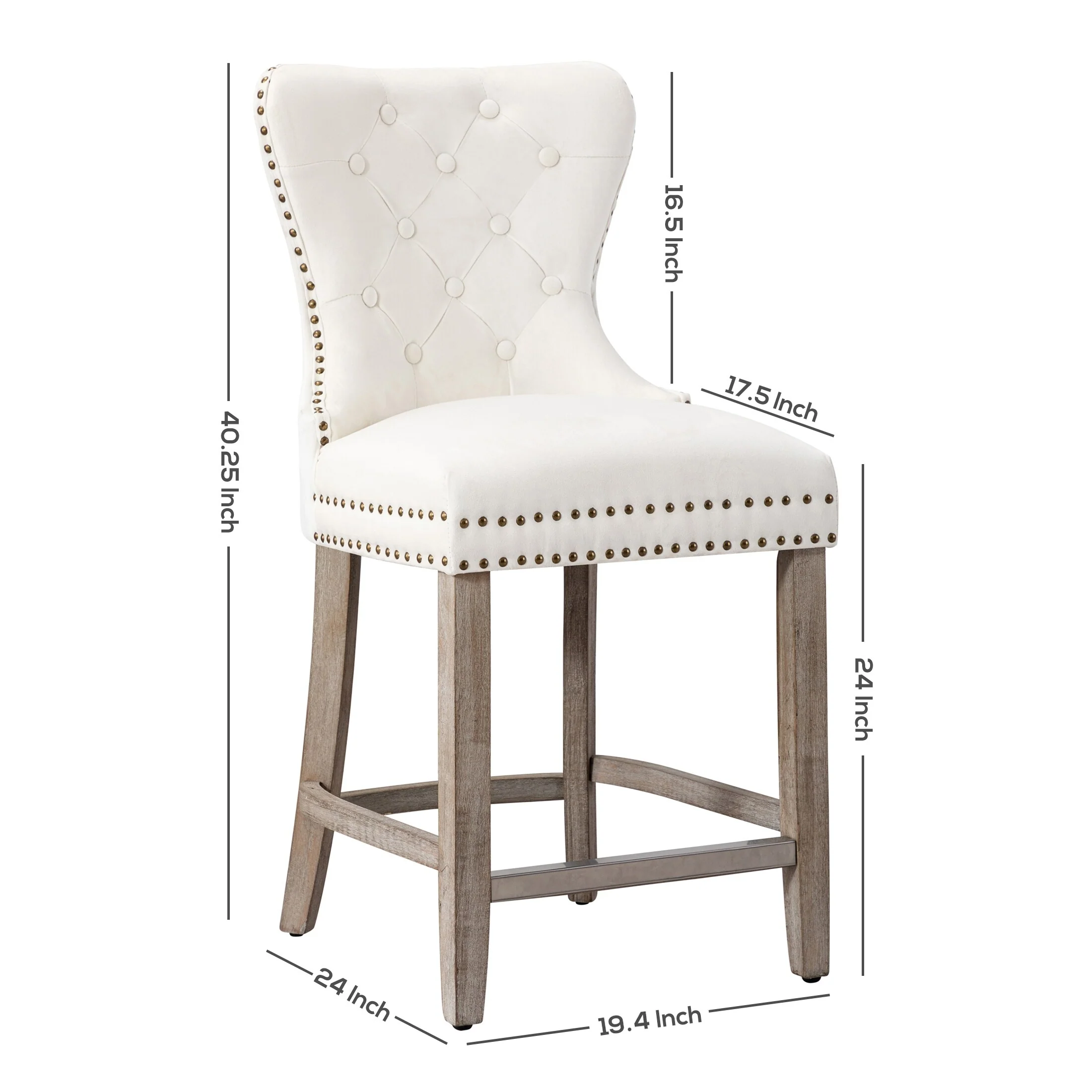 Carter 24 Wingback Tufted Nailhead Counter Stool with Antique Grey Legs