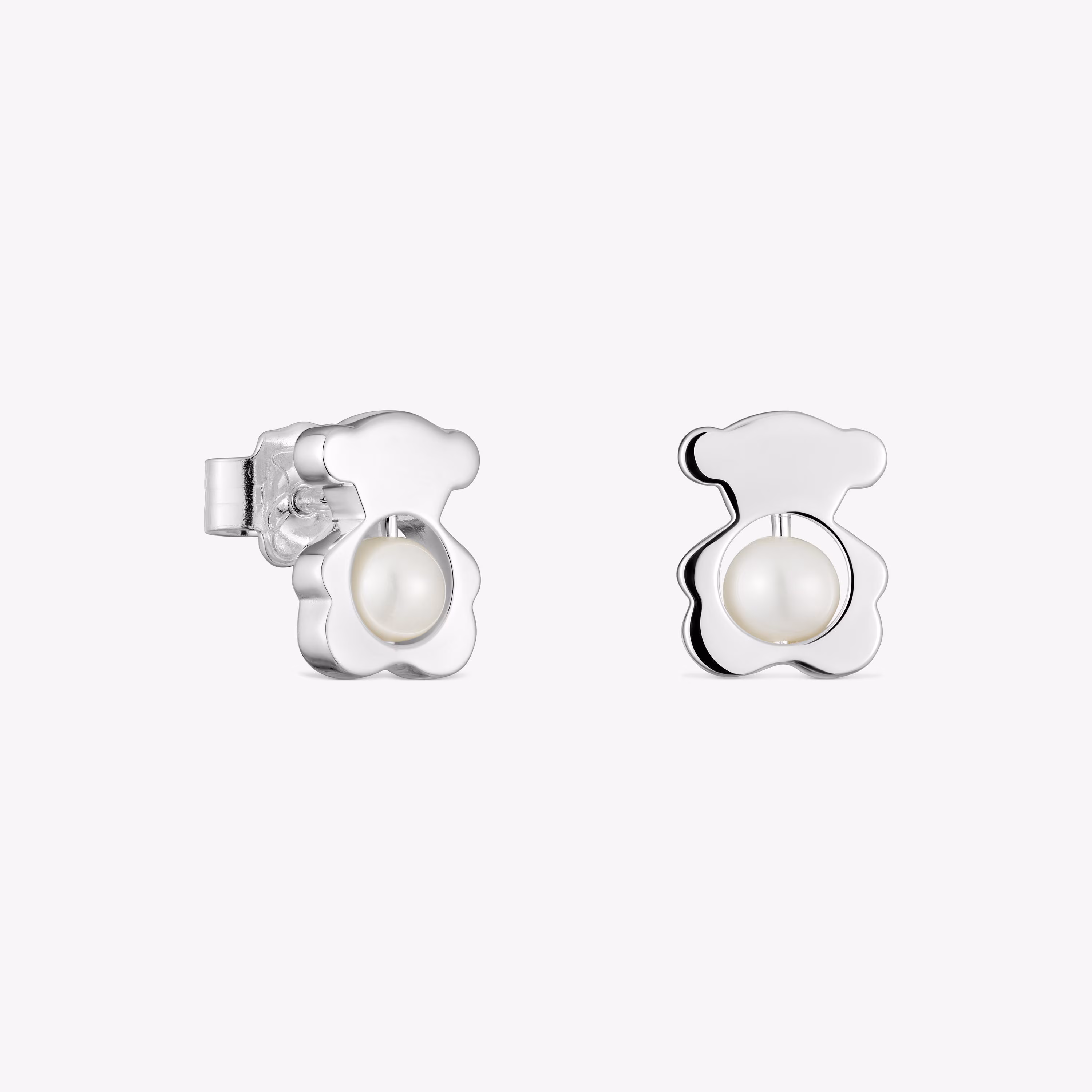 Pendientes pequeños oso de plata con perlas cultivadas 10 mm I-Bear