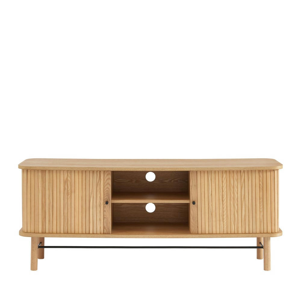 MATI - Meuble TV 2 portes 2 niches en bois L150cm bois clair