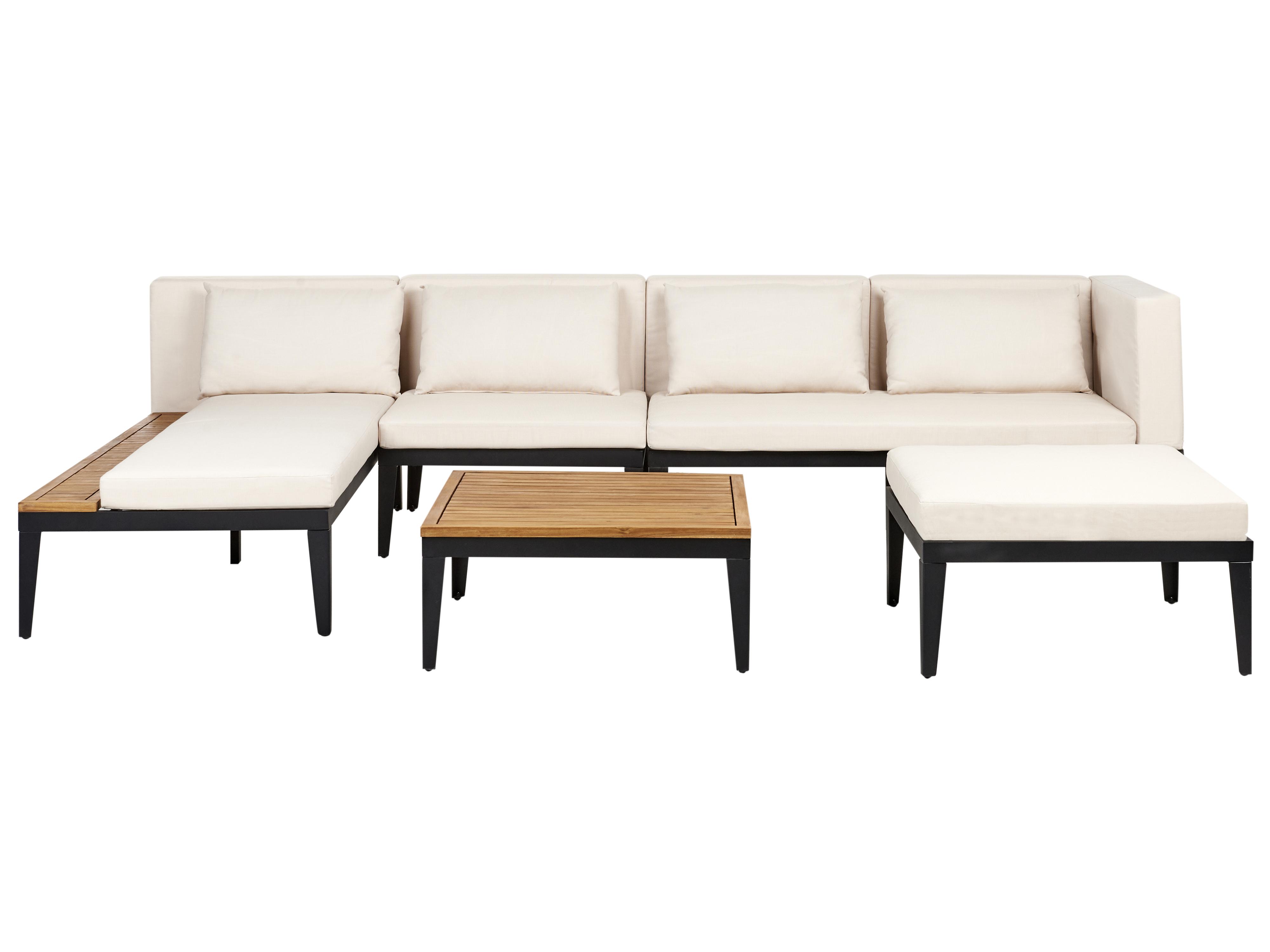 Garden Lounge Set with Table and Ottoman 4 Seater BRACCIANO Right Hand Certified Acacia Wood Light Beige