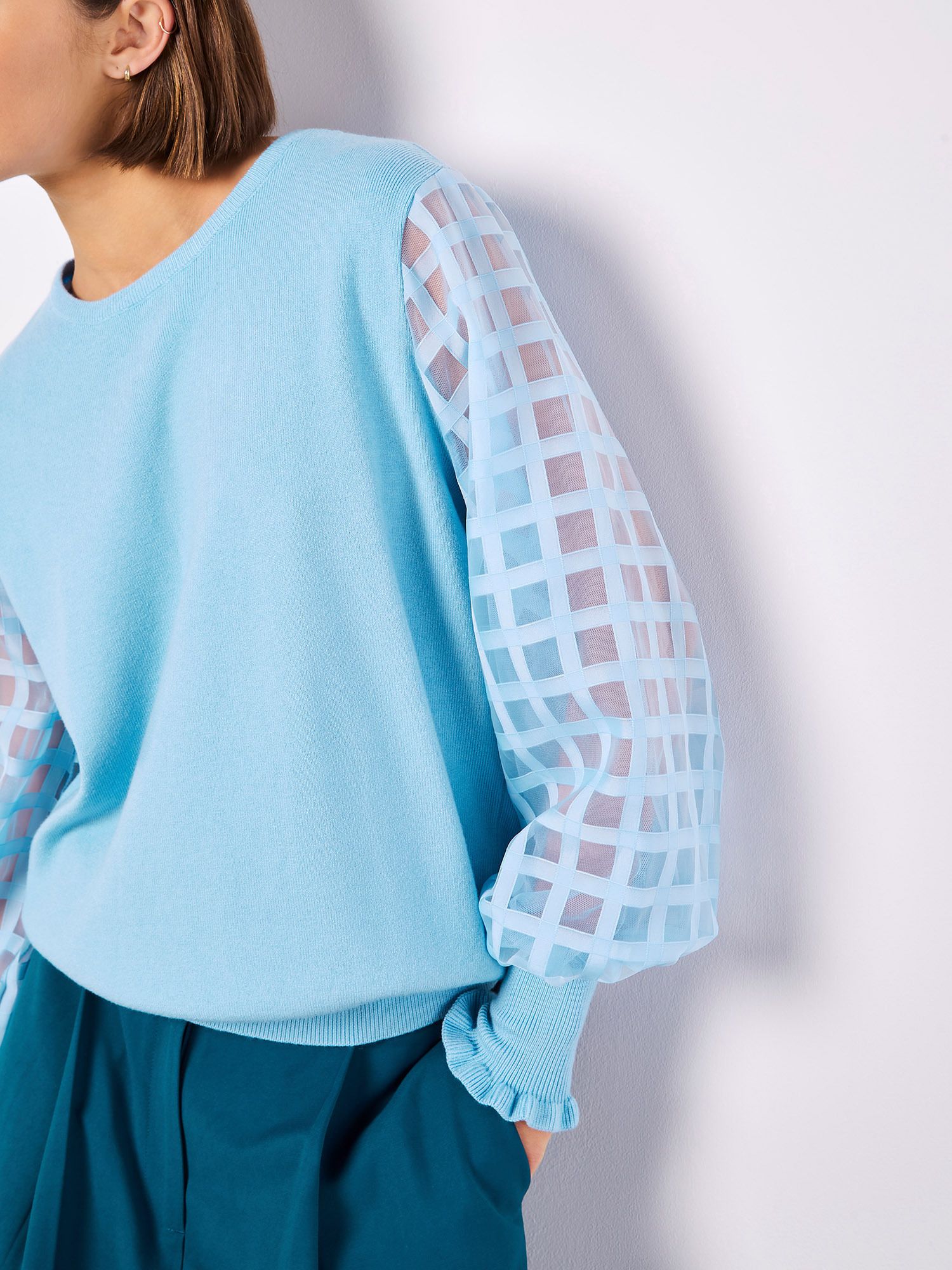 Apricot Contrast Organza Sleeves Jumper