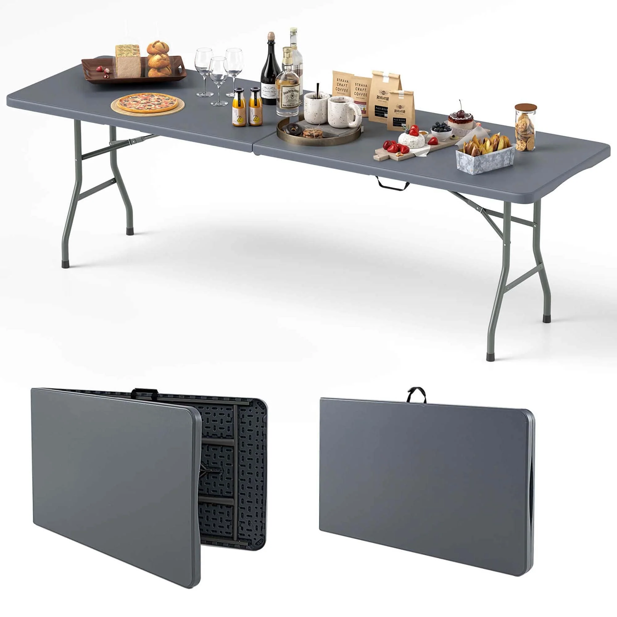 Costway 8 ft Portable Folding Table with HDPE Tabletop Safe Lock - See Details