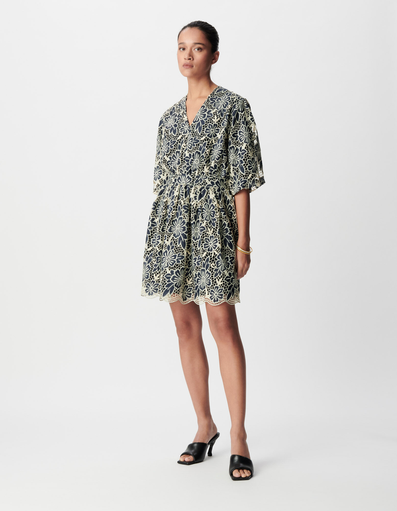 Robe chic marine dentelle écrue Femme