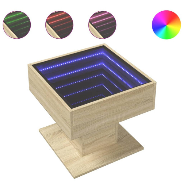 Stolik Kawowy Ława Stół Brąz 50x50x45 Oświetlenie Led Do Salonu Do Pokoju