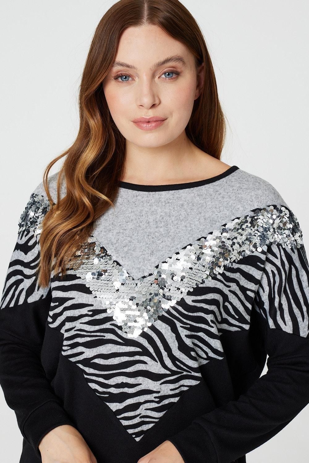 Izabel London Sequin Zebra Colour Block Jumper