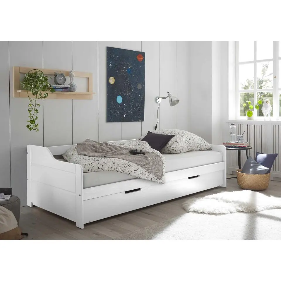 Bed Jessie met onderbed - 90x200cm - met lattenbodem - wit dennenhout