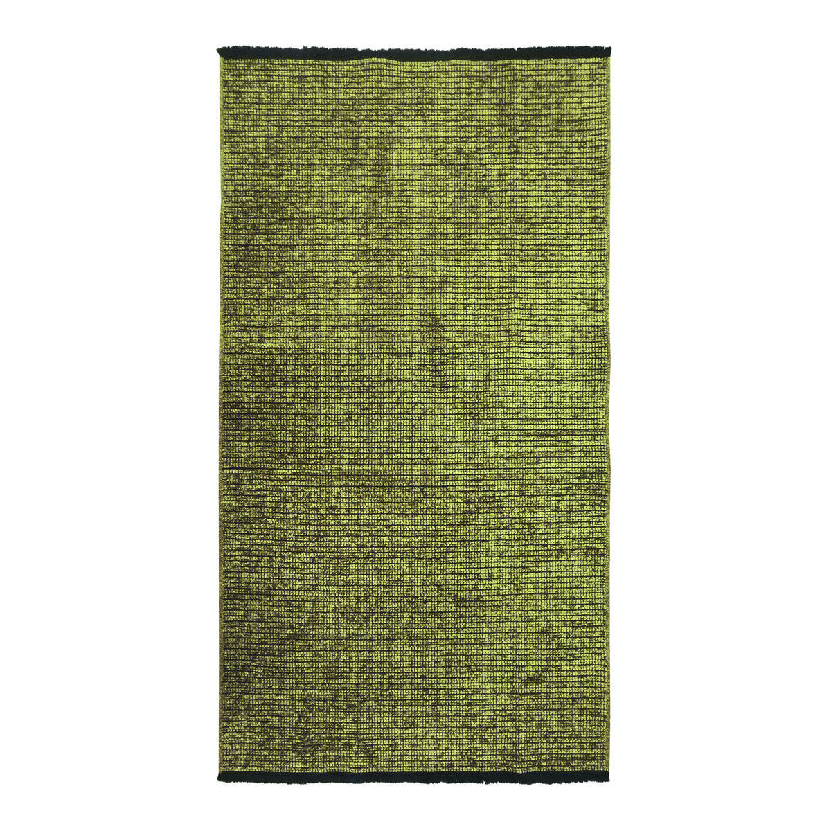 MILANO - Tapis tissé plat coton noir et reflet lumière vert 80x150
