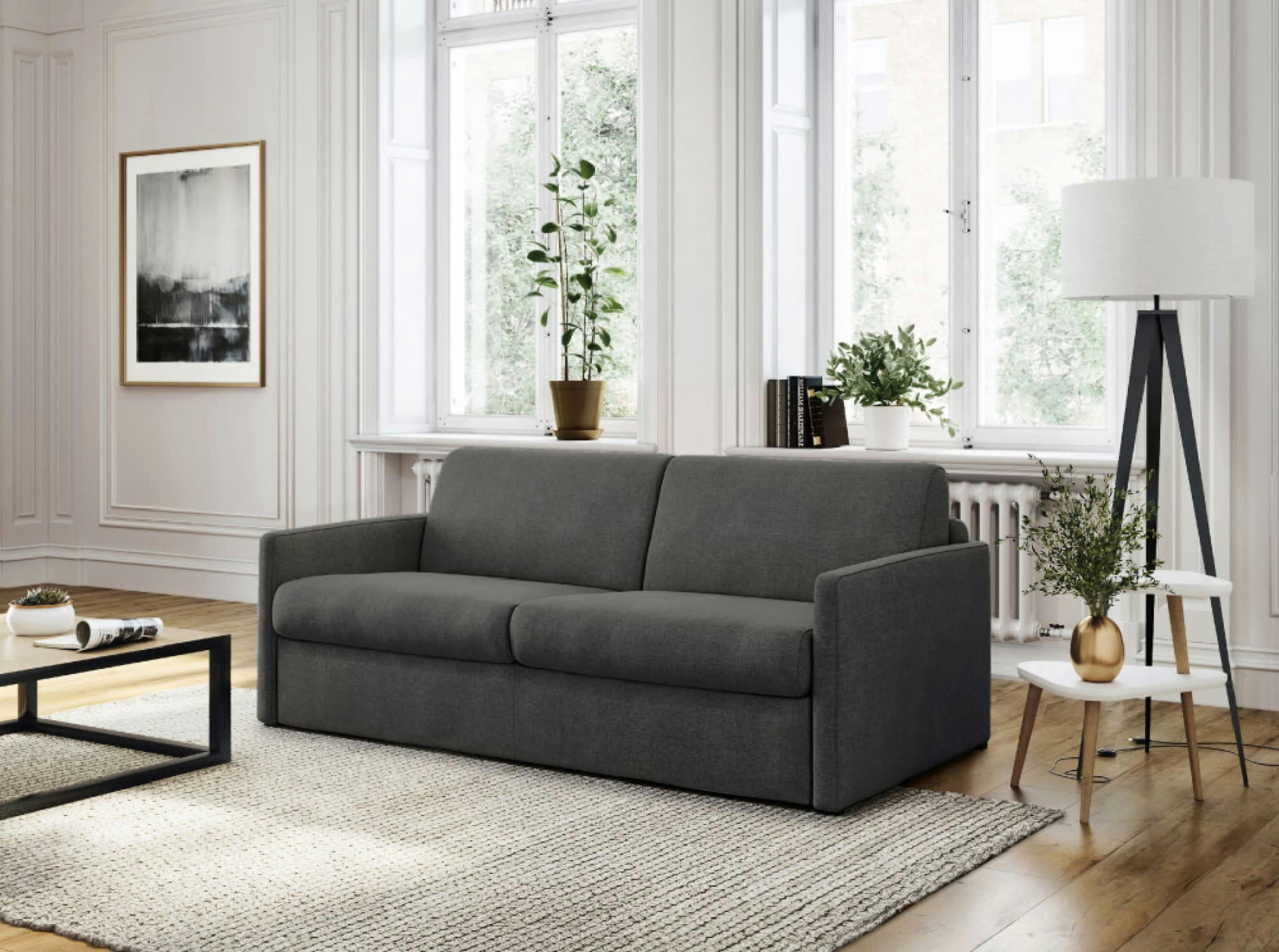 AGATHE - Canapé Convertible Express 3 places en Tissu - Gris foncé