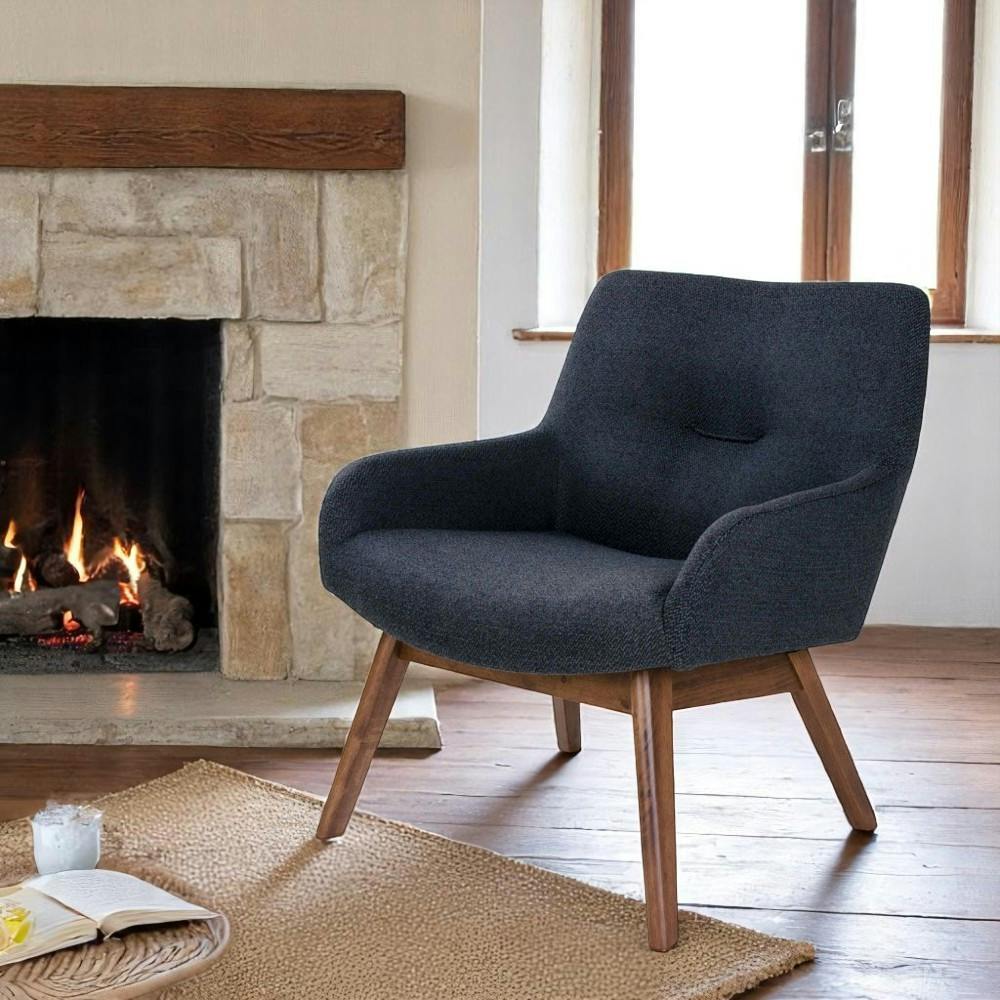 Fauteuil bleu foncé avec structure en bois de noyer BERLIN