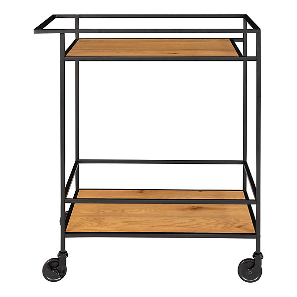 Chariot de bar Vita avec 2 étagères en chêne et cadre noir - Design moderne et élégant