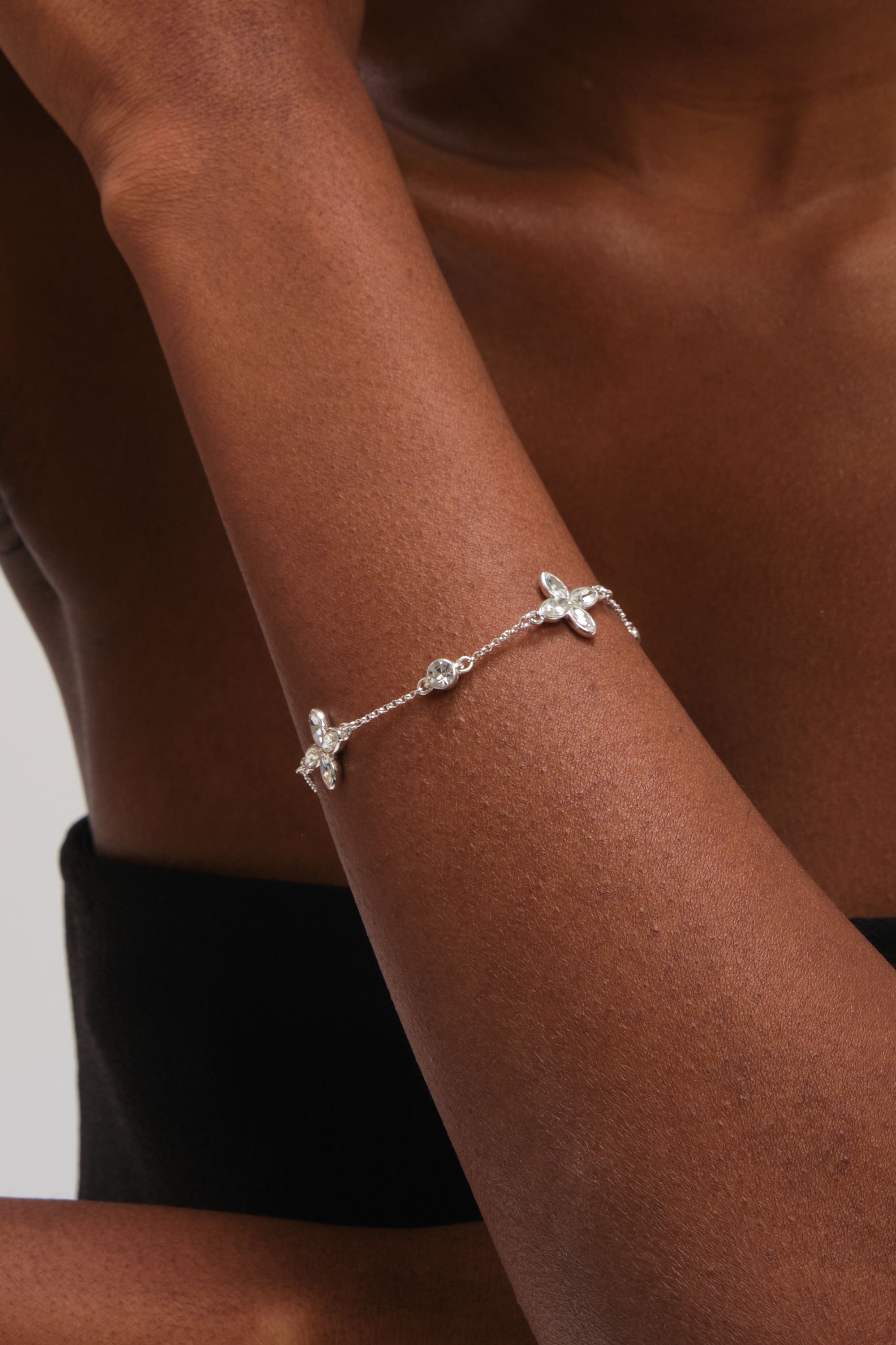 Jon Richard Silver Plated and Crystal Clover Bracelet