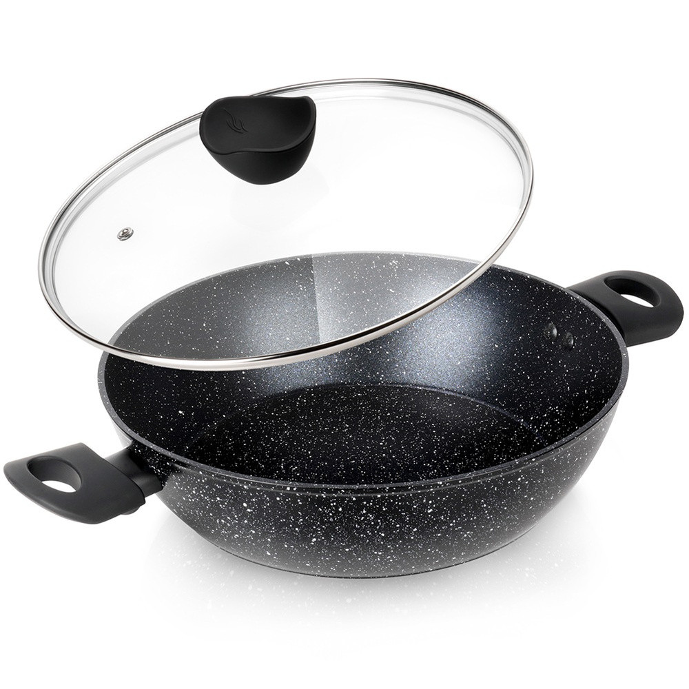 Patelnia granitowa głęboka ze szklaną pokrywką BLACK LINE 28 cm, 3,5 l