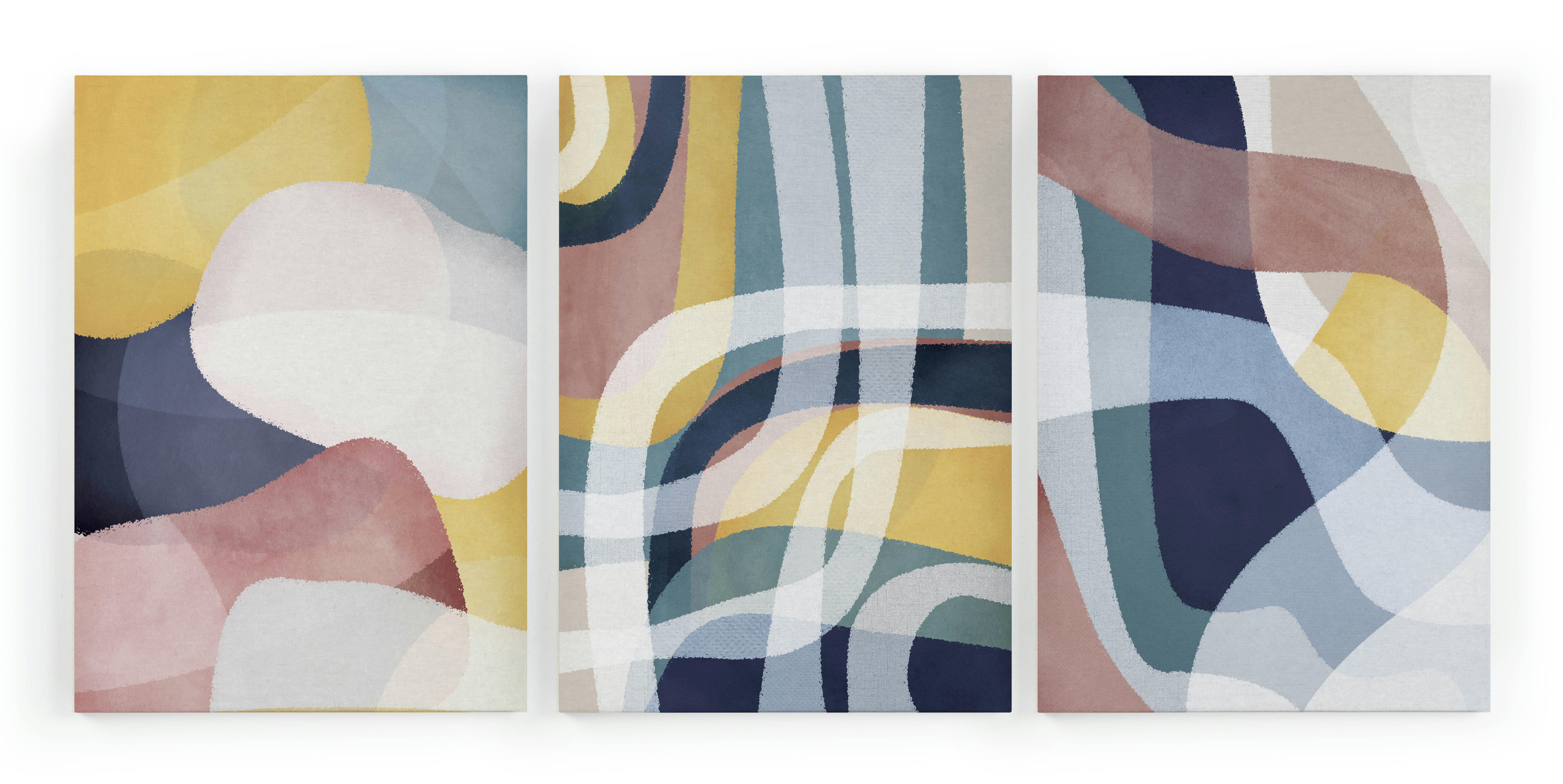 GEOMETRIC COLORS - Set 3 Peintures sur toile 60x40 imprimé HD Couleurs géométriques