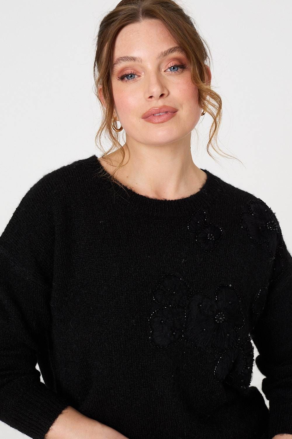Izabel London Floral Embellished Relaxed Jumper