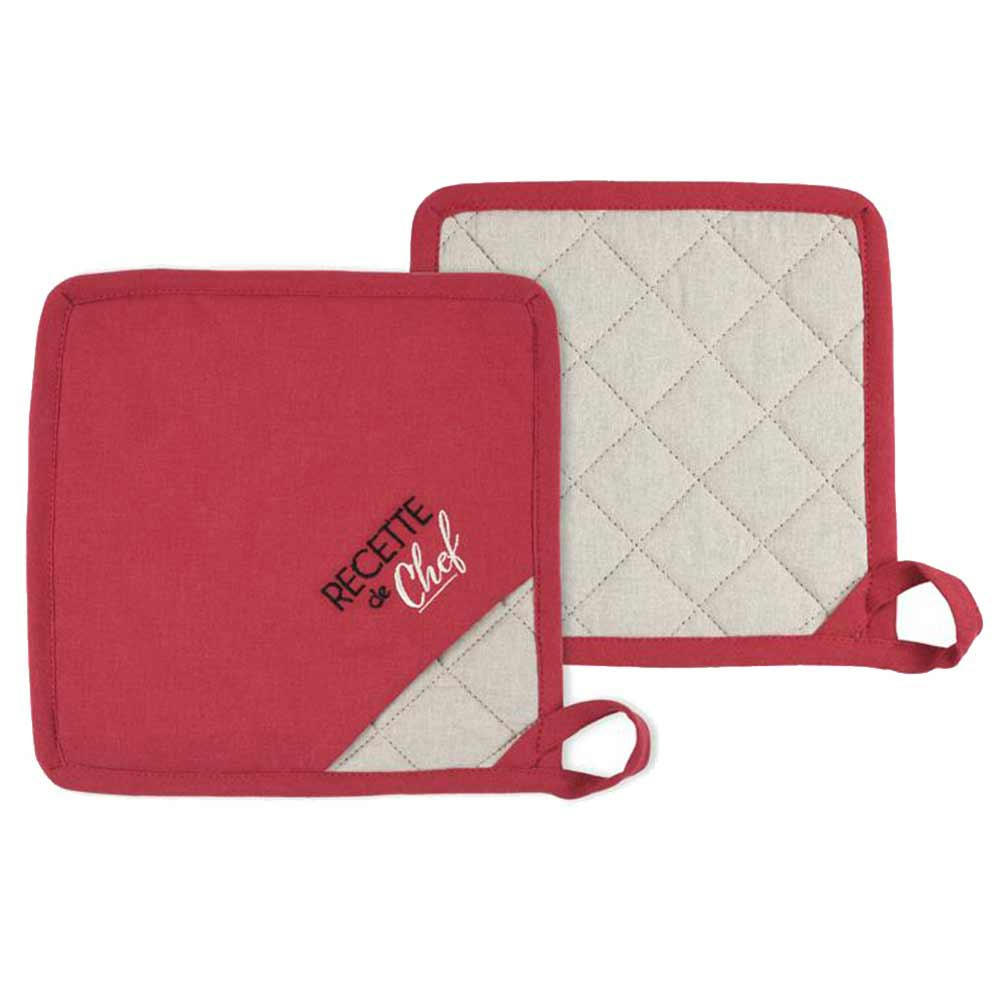 - Set de 2 maniques assorties rouge et lin