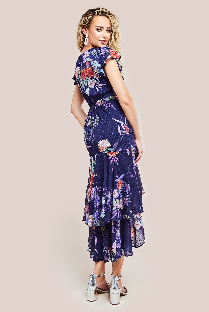 Goddiva Floral Wrap High And Low Midaxi Dress