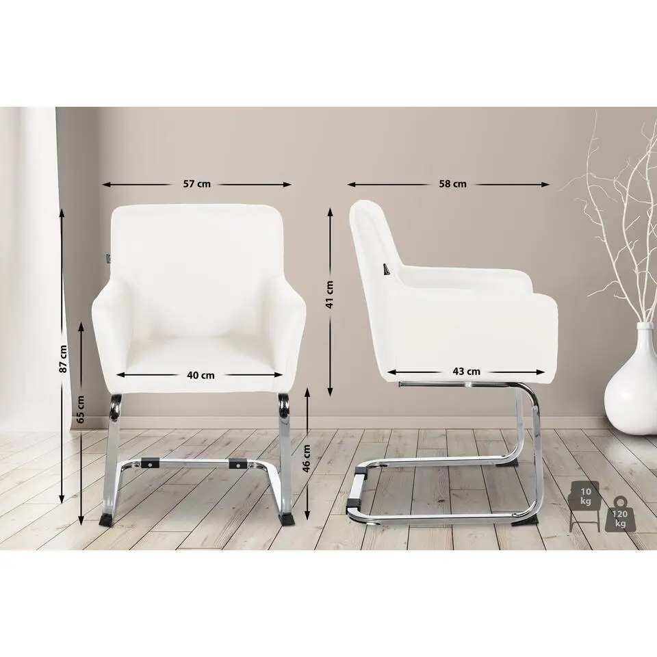 CLP Eetkamerstoel Puka roestvrij staal Frame - Kunstleer - wit