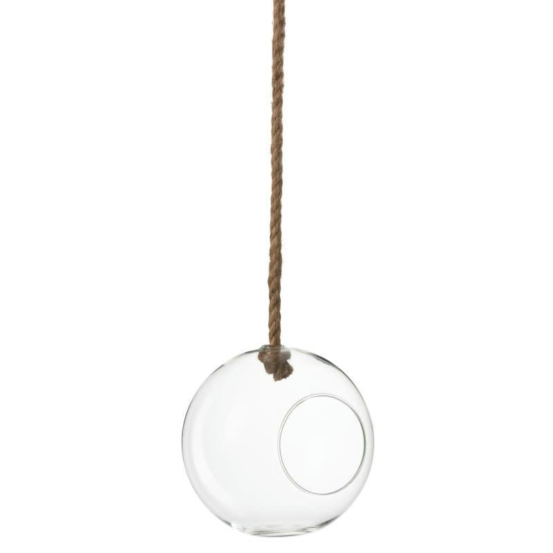 BOULE - Terrarium boule en verre transparent et corde H60cm