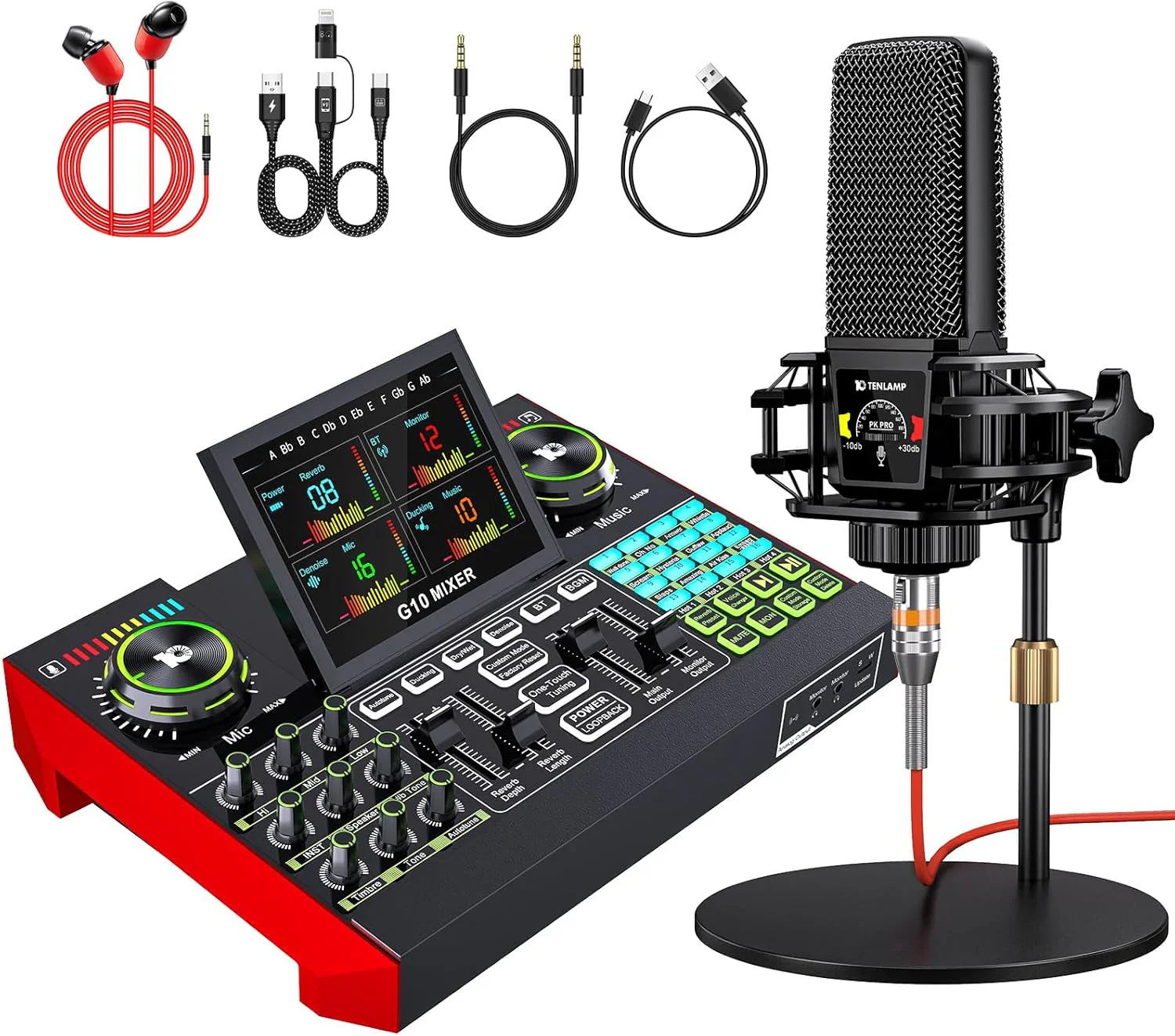 Podcast Equipment Bundle,with 3.5mm Condenser Microphone  Live Sound Card - Audio Mixer for Streaming, PC/Mobile Live Singing, Gaming Content Creators, Soundboard with USB Computer Interface