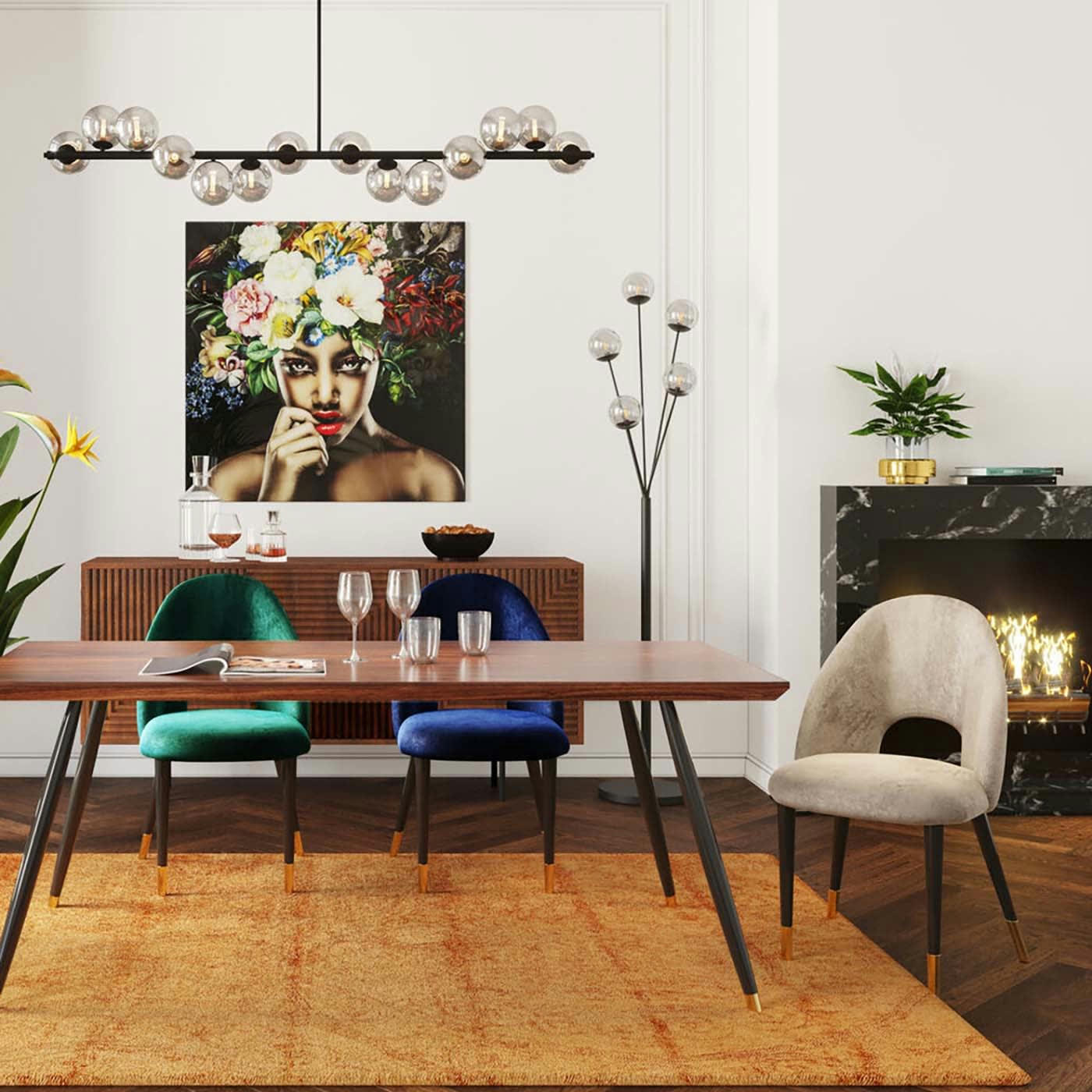 IRIS - Chaise en velours taupe et acier