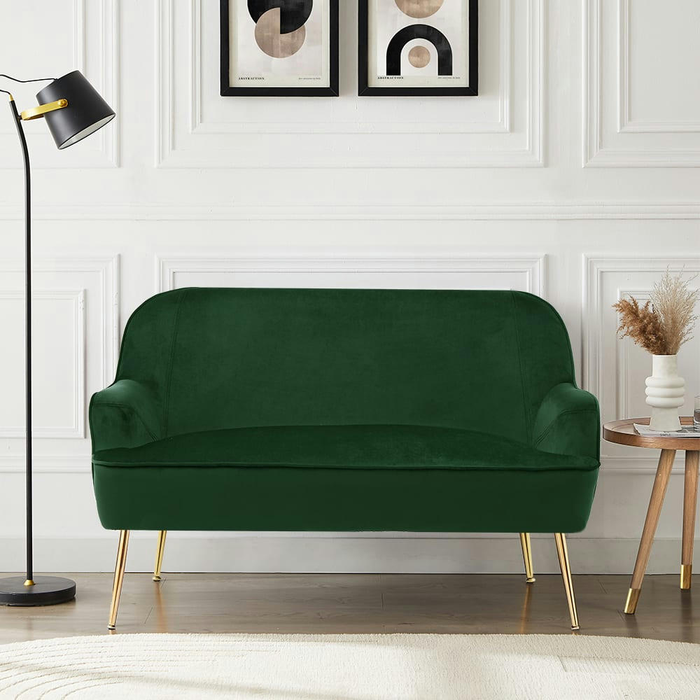MARCELINO - Canapé droit en velours 2 places vert