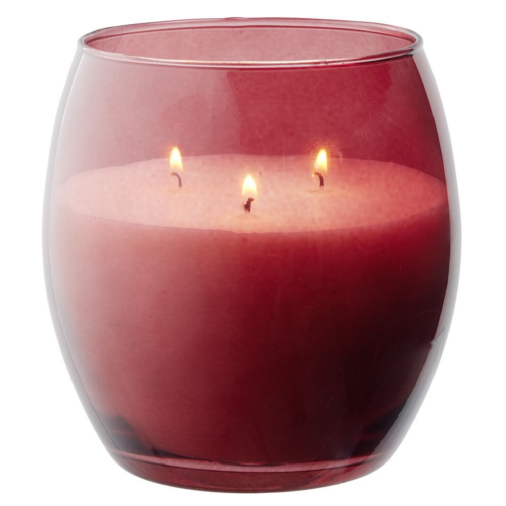 Bougie XL dans verre coloré rouge senteur fruit rouges 36H