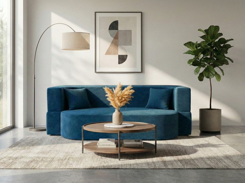 Sofa piankowa Ova z funkcją spania granatowy sztruks