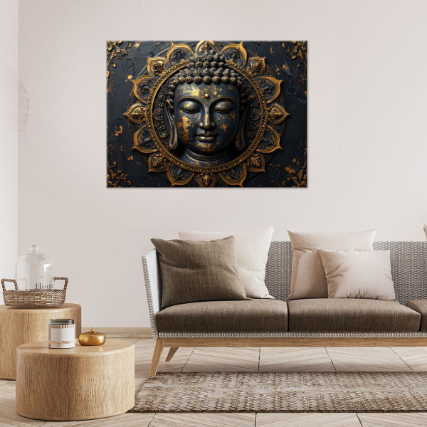 Obraz do salonu sypialni biura, Mandala Budda Zen Spa czarno złoty 30x20