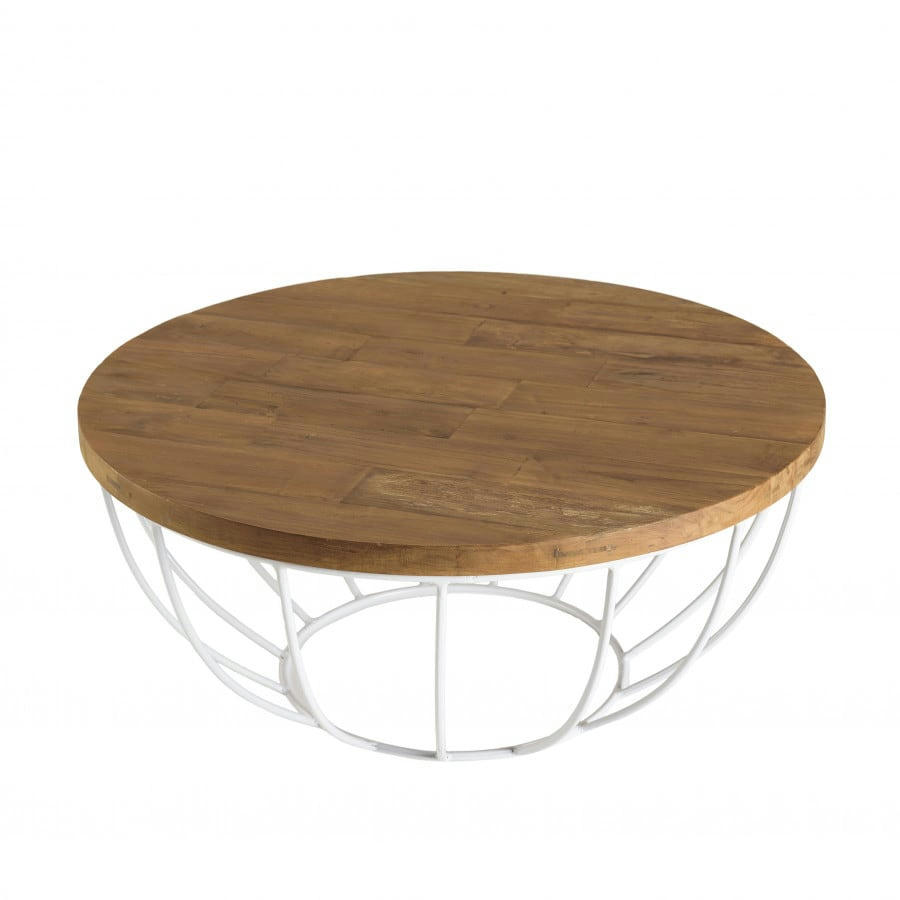 ALIDA - Table basse coque en teck recyclé métal blanc L80